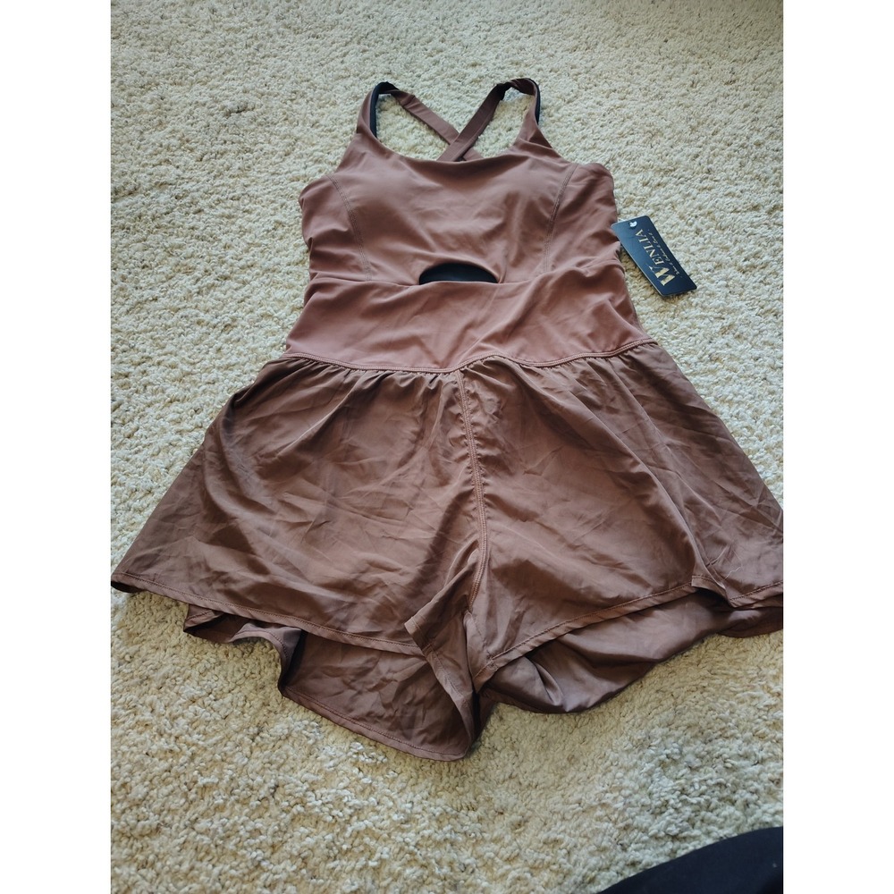 Wenlia Women Workout Romper One piece Padded Bra Tennis  Women's M Medium Brown
